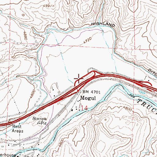 Topographic Map of Mogul Interchange, NV
