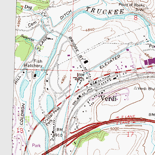 Topographic Map of Sierra Fire Protection District Verdi Volunteer Fire Department, NV