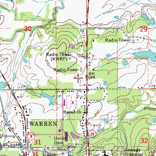 Topographic Map of KWRF-AM (Warren), AR