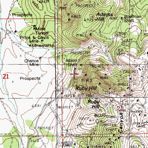 Topographic Map of Richmond Mining Company Mine, NV