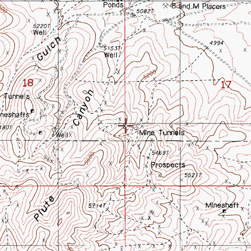 Topographic Map of Copper Glance Mine, NV