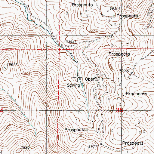 Topographic Map of Bateman Canyon Mine, NV