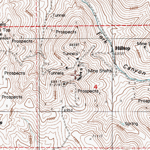 Topographic Map of Kimberly Consolidated Mine, NV