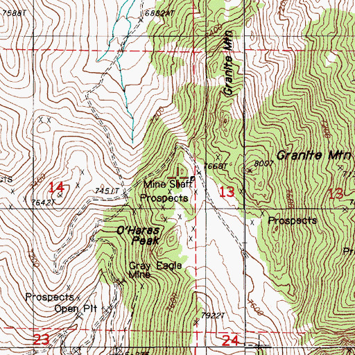 Topographic Map of Eagle Mines, NV