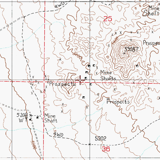 Topographic Map of Smith Turquoise Mine, NV