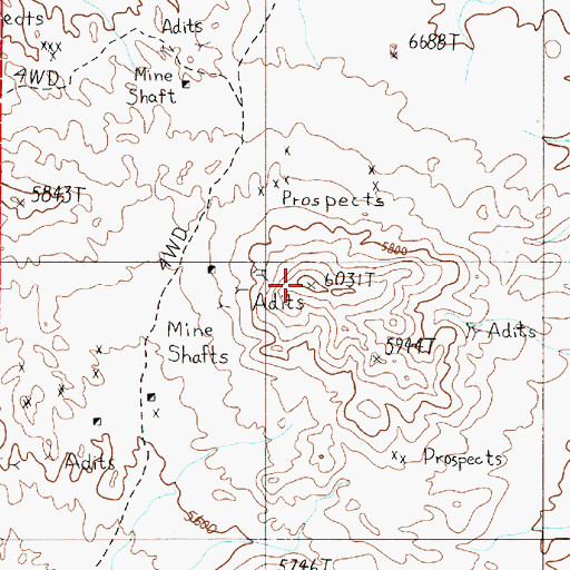 Topographic Map of Southern Klondyke Hills, NV