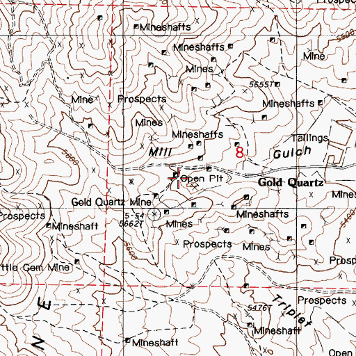 Topographic Map of Mill Gulch Placer Mine, NV