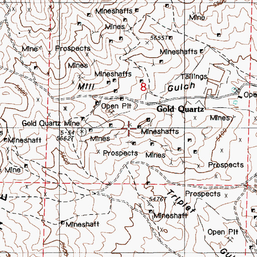 Topographic Map of Ajax Mine, NV
