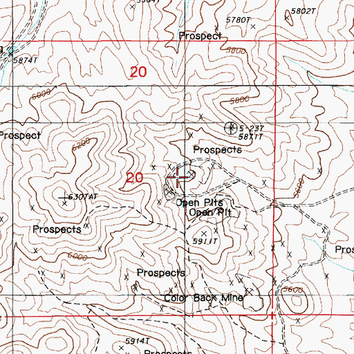 Topographic Map of Old Campground Mine, NV