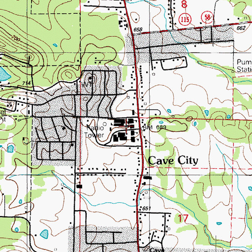 Topographic Map of KZIG-FM (Cave City), AR