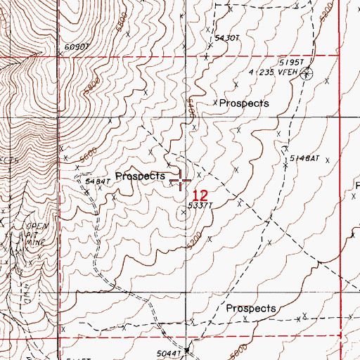 Topographic Map of Turquoise Fifty Mine, NV