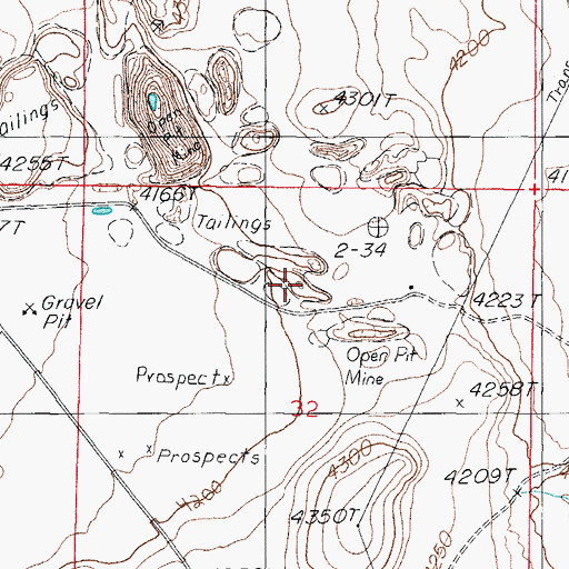 Topographic Map of American Ore Section Thirtytwo Mine, NV