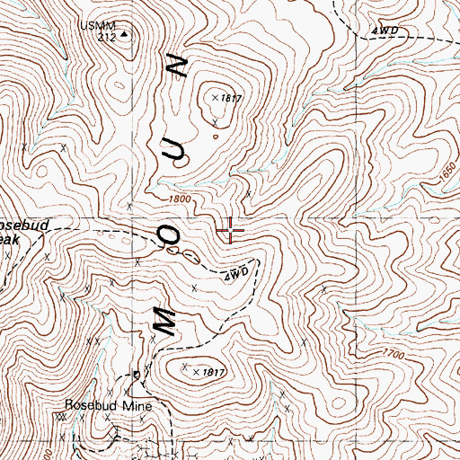 Topographic Map of Rosebud Mining District, NV