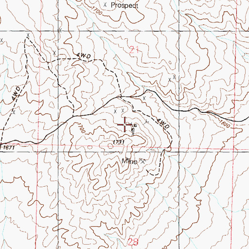 Topographic Map of Blue Wing Mine, NV