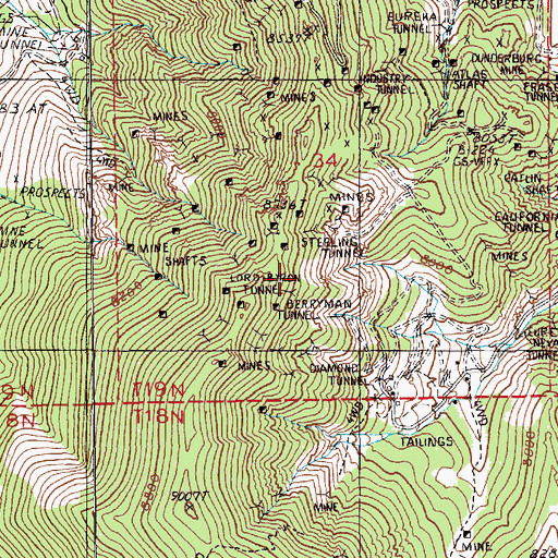 Topographic Map of Long Lost Jewel Tunnels, NV
