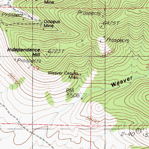 Topographic Map of Weaver Canyon Mine, NV