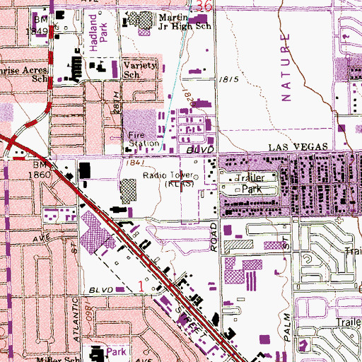 Topographic Map of KLAS Radio Tower, NV