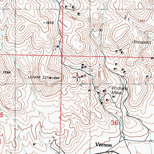 Topographic Map of Vernon Mine, NV