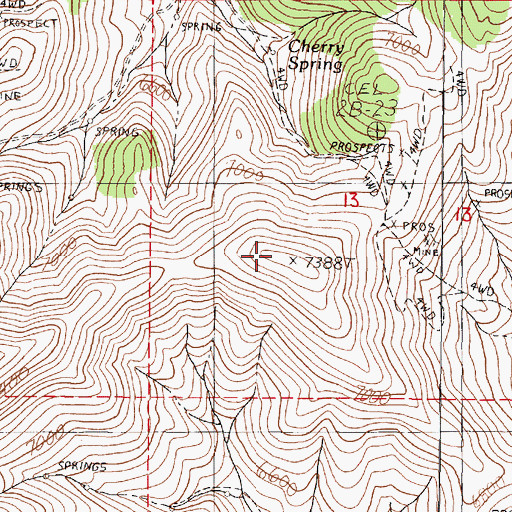 Topographic Map of Willow Creek Mining District, NV