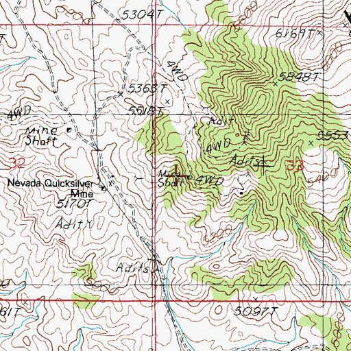 Topographic Map of Red Bird Mine, NV