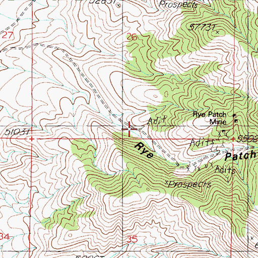 Topographic Map of Rye Patch Agnes Mine, NV