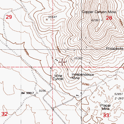 Topographic Map of Wilson Independence Mine, NV