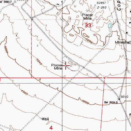 Topographic Map of Greenan Placers Mine, NV