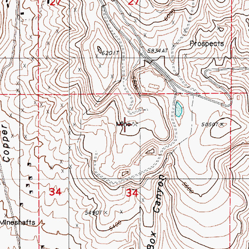 Topographic Map of Golden Line Mine, NV