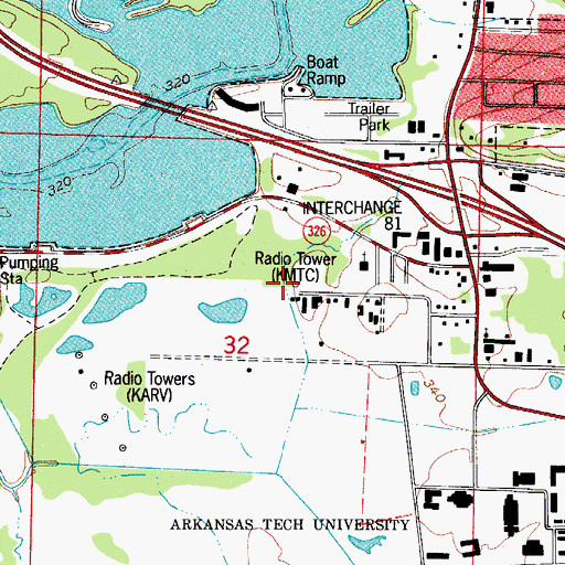 Topographic Map of KMTC-FM (Russellville), AR