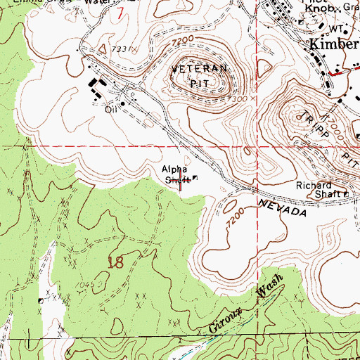 Topographic Map of Alpha Shaft, NV