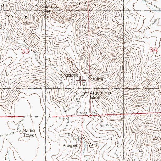 Topographic Map of Argentena Mine, NV