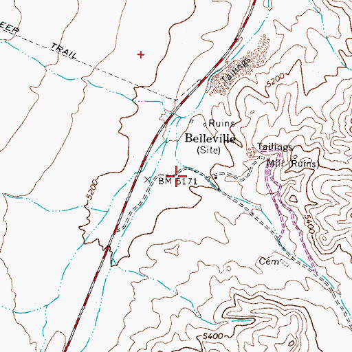 Topographic Map of Belleville (historical), NV