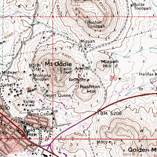 Topographic Map of Belmont, NV