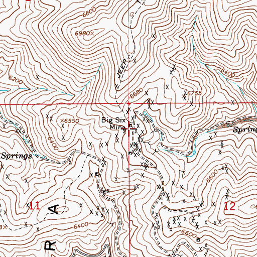 Topographic Map of Big Six Mine, NV