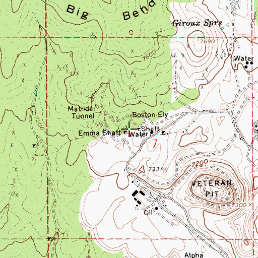 Topographic Map of Boston-Ely Shaft, NV