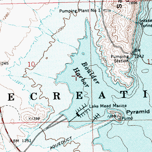Topographic Map of Boulder Harbor, NV