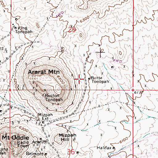 Topographic Map of Butte Tonopah, NV