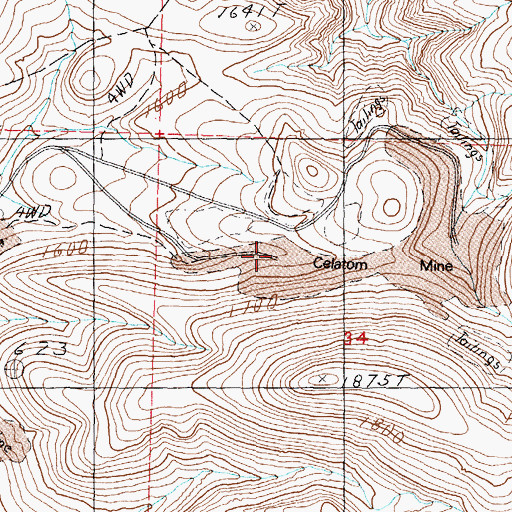 Topographic Map of Celatom Mine, NV