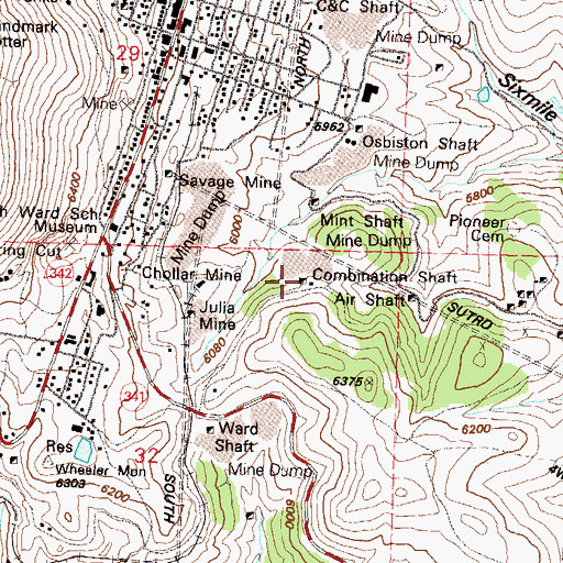 Topographic Map of Combination Shaft, NV