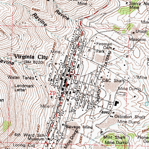 Topographic Map of Consolidated Virginia Shaft, NV