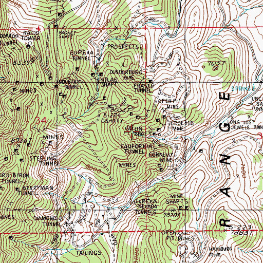 Topographic Map of Croesus Mine, NV
