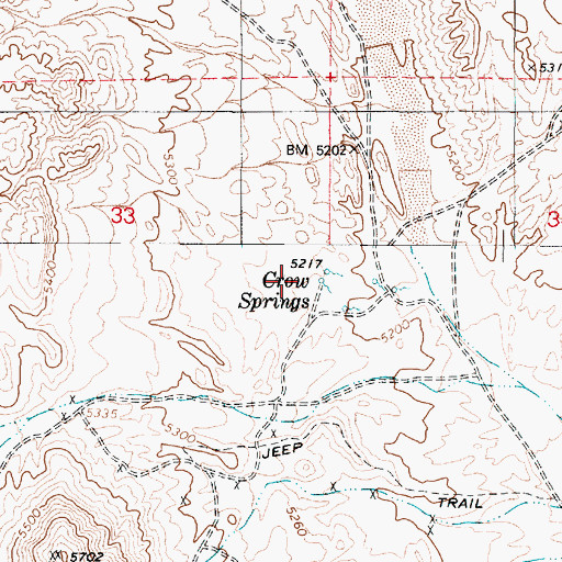 Topographic Map of Crow Springs, NV