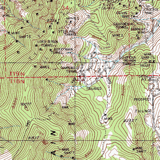 Topographic Map of Diamond Tunnel, NV