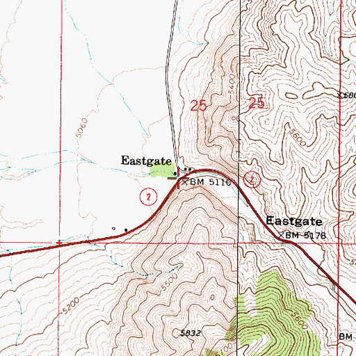 Topographic Map of Eastgate, NV