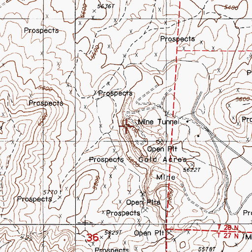 Topographic Map of Gold Acres Mine, NV