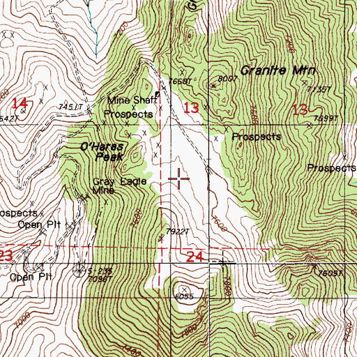 Topographic Map of Gray Eagle Mine, NV