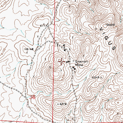 Topographic Map of Gwenah Mine, NV