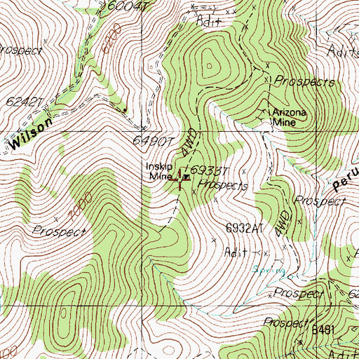 Topographic Map of Inskip Mine, NV