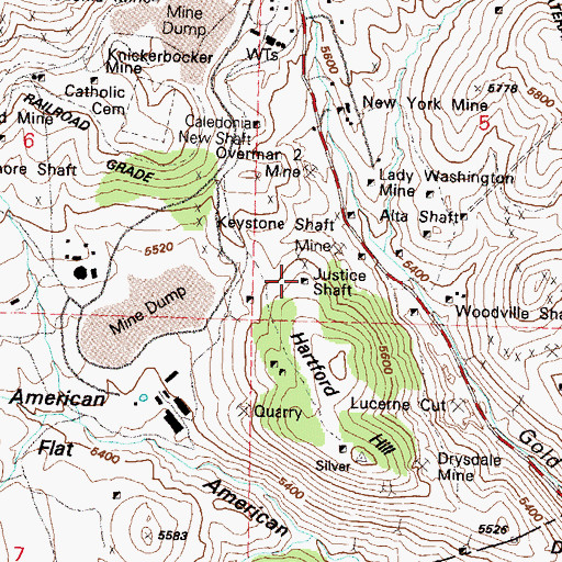 Topographic Map of Justice Shaft, NV