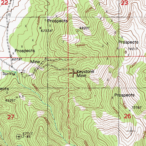 Topographic Map of Keystone Mine, NV